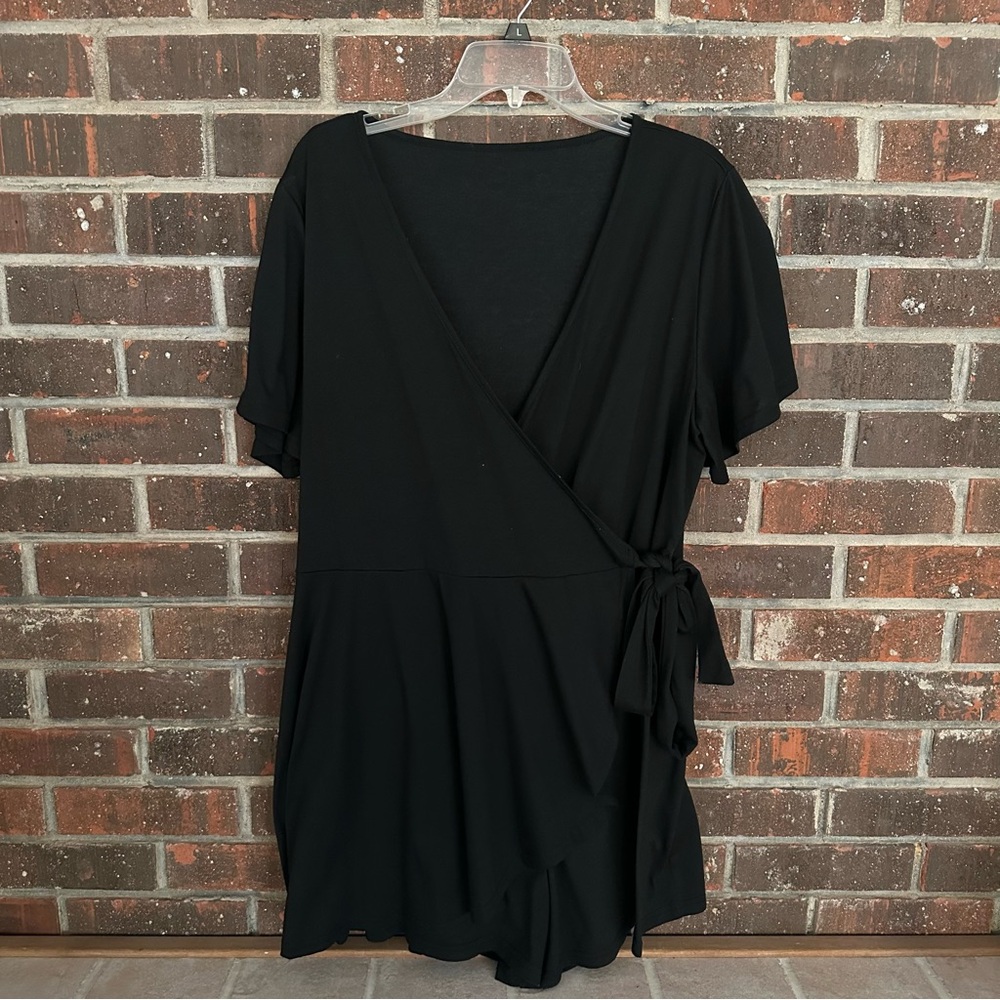 Plus Size Women’s Black Faux Wrap Front SHEIN Romper